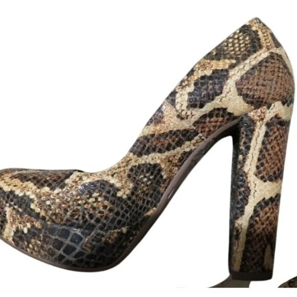 LORENZO MARI Italian Leather Snakeskin Python Embossed Platform Block Heels 38